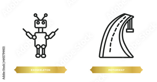 two editable outline icons from artificial intellegence concept. thin line icons such as exoskeleton, motorway vector.