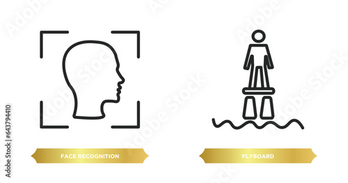 two editable outline icons from artificial intellegence concept. thin line icons such as face recognition, flyboard vector.
