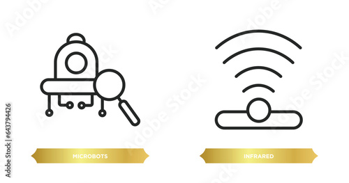 two editable outline icons from artificial intellegence concept. thin line icons such as microbots, infrared vector.