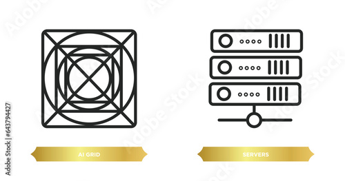 two editable outline icons from artificial intellegence concept. thin line icons such as ai grid, servers vector.