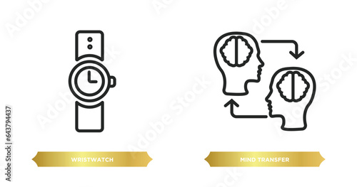 two editable outline icons from artificial intellegence concept. thin line icons such as wristwatch, mind transfer vector.