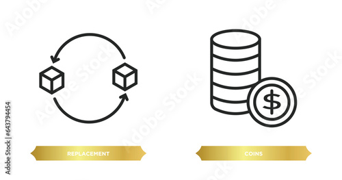 two editable outline icons from artificial intellegence concept. thin line icons such as replacement, coins vector.