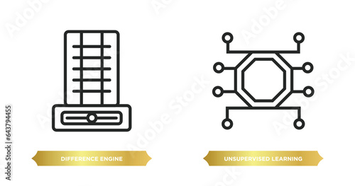 two editable outline icons from artificial intellegence concept. thin line icons such as difference engine, unsupervised learning vector.