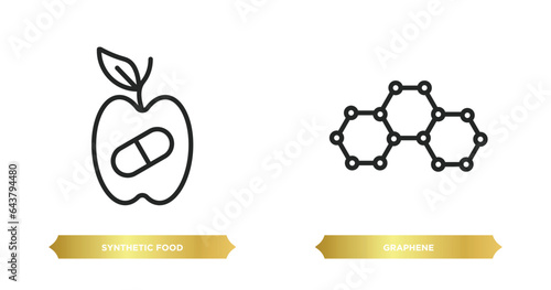 two editable outline icons from artificial intellegence concept. thin line icons such as synthetic food, graphene vector.