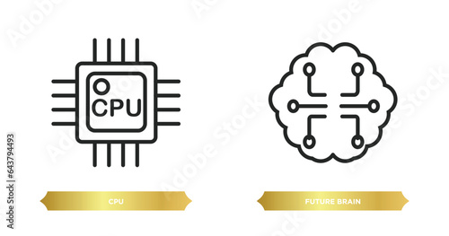 two editable outline icons from artificial intellegence concept. thin line icons such as cpu, future brain vector.