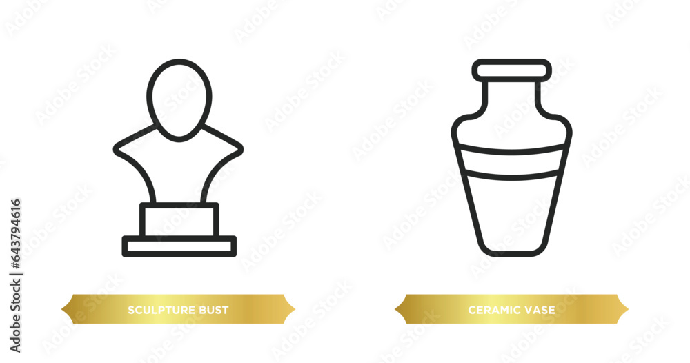 two editable outline icons from art concept. thin line icons such as sculpture bust, ceramic vase vector. two editable outline icons from art concept. thin line icons such as sculpture bust, ceramic vase vector.