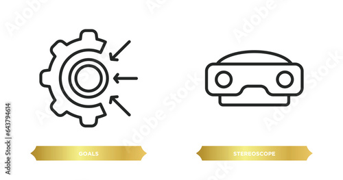 two editable outline icons from artificial intelligence concept. thin line icons such as goals, stereoscope vector.