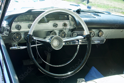 closeup details of vintage sports car interior