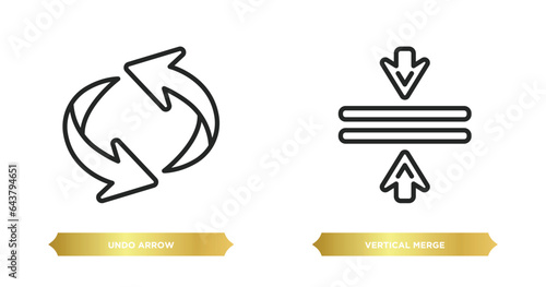 two editable outline icons from arrows concept. thin line icons such as undo arrow, vertical merge vector.