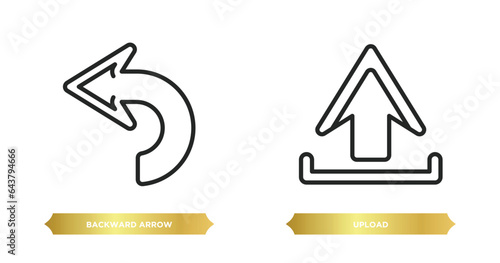 two editable outline icons from arrows concept. thin line icons such as backward arrow, upload vector.