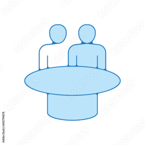 Pictogramme icones et logo equipe travail groupe table ronde bleu fin