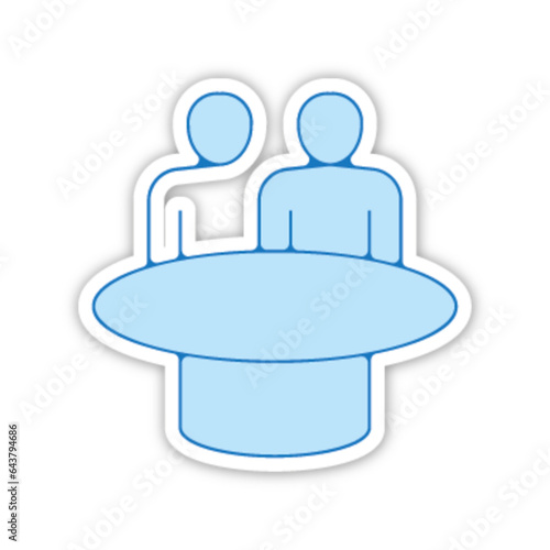Pictogramme icones et logo equipe travail groupe table ronde bleu fin relief