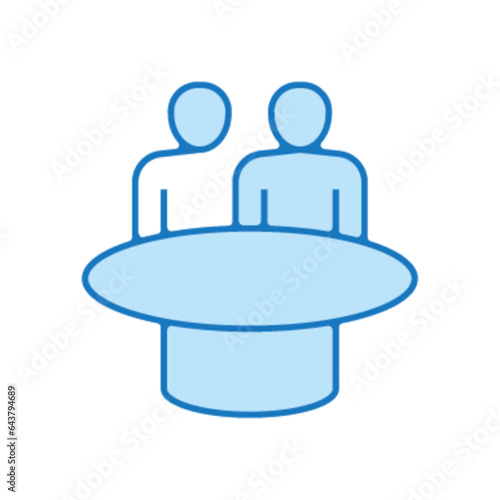 Pictogramme icones et logo equipe travail groupe table ronde bleu