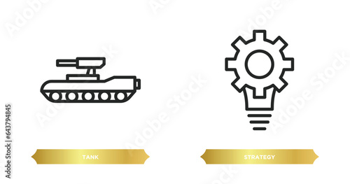 two editable outline icons from army and war concept. thin line icons such as tank, strategy vector.