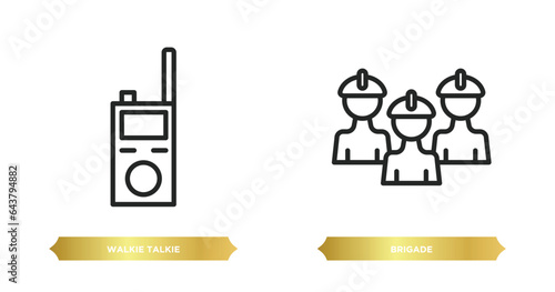 two editable outline icons from army and war concept. thin line icons such as walkie talkie, brigade vector.