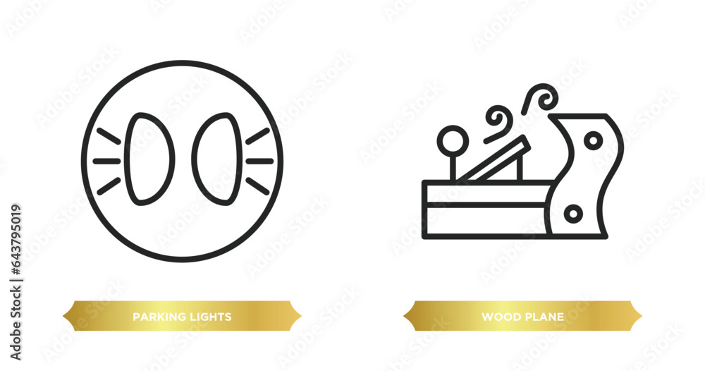 two editable outline icons from architecture and city concept. thin line icons such as parking lights, wood plane vector. two editable outline icons from architecture and city concept. thin line icons such as parking lights, wood plane vector.