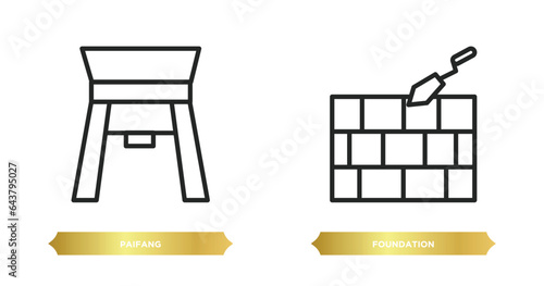 two editable outline icons from architecture and city concept. thin line icons such as paifang, foundation vector.
