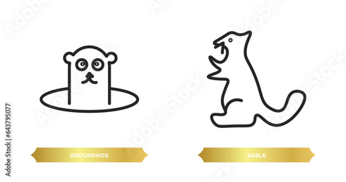 two editable outline icons from animals concept. thin line icons such as groundhog, sable vector.