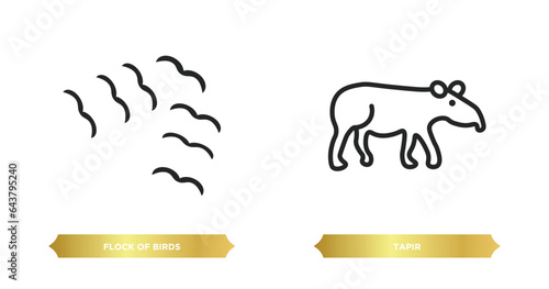 two editable outline icons from animals concept. thin line icons such as flock of birds, tapir vector.