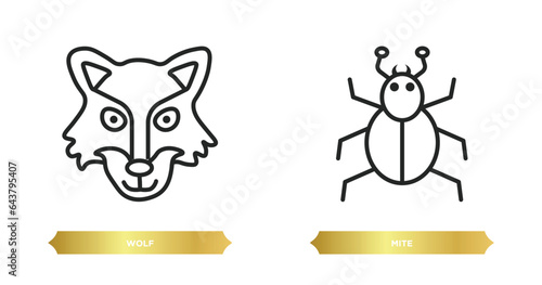 two editable outline icons from animals concept. thin line icons such as wolf, mite vector.