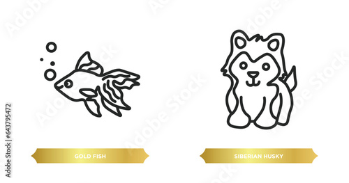 two editable outline icons from animals concept. thin line icons such as gold fish, siberian husky vector.