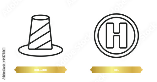 two editable outline icons from alert concept. thin line icons such as bollard, hel vector.