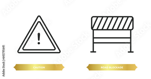 two editable outline icons from alert concept. thin line icons such as caution, road blockade vector.