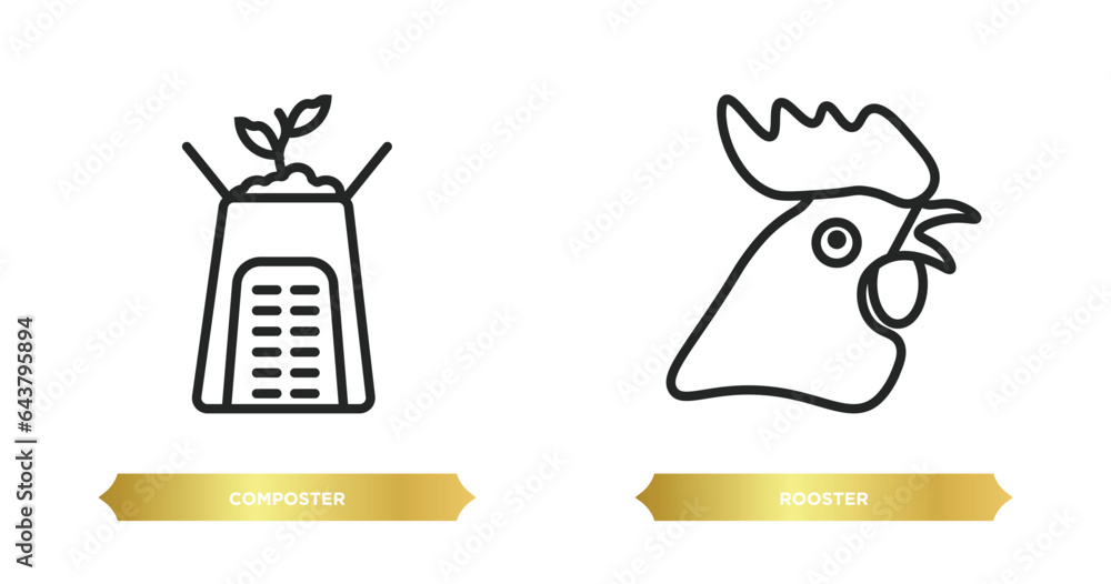 two editable outline icons from agriculture farming concept. thin line icons such as composter, rooster vector.
