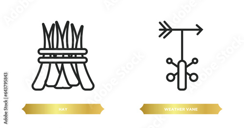 two editable outline icons from agriculture farming concept. thin line icons such as hay, weather vane vector.