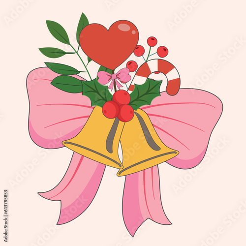 Retro Groovy Hippie Christmas hand drawn greeting card clipart composition, modern 60s 70s retro card, poster, banner design.Happy New Year. Vector