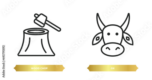 two editable outline icons from agriculture farming concept. thin line icons such as wood chop, ox vector.