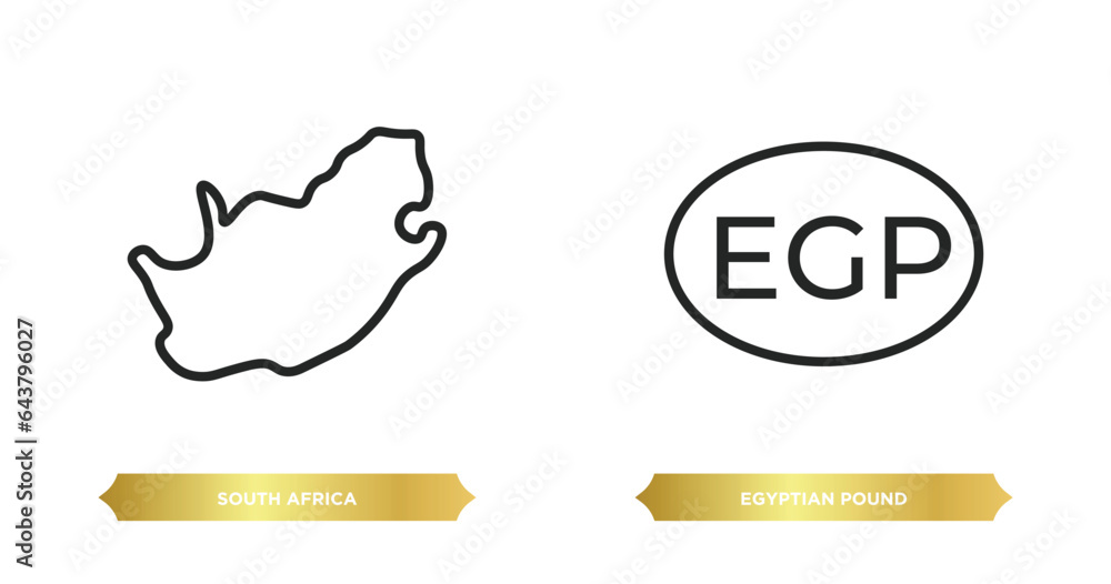 two editable outline icons from africa concept. thin line icons such as south africa, egyptian pound vector. - obrazy, fototapety, plakaty 