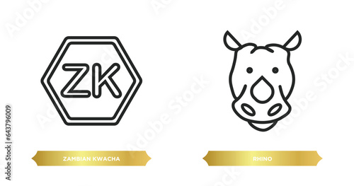 two editable outline icons from africa concept. thin line icons such as zambian kwacha, rhino vector.