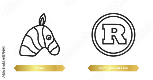 two editable outline icons from africa concept. thin line icons such as zebra, south african rand vector.
