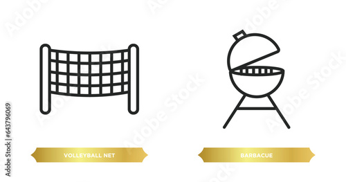 two editable outline icons from outdoor activities concept. thin line icons such as volleyball net, barbacue vector.
