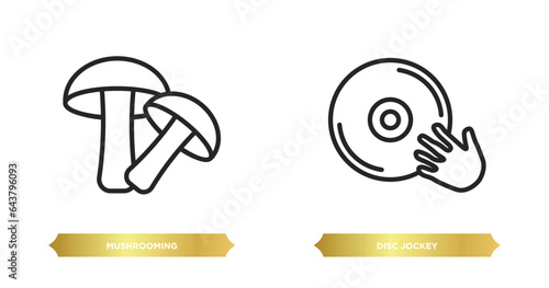 two editable outline icons from activity and hobbies concept. thin line icons such as mushrooming, disc jockey vector.