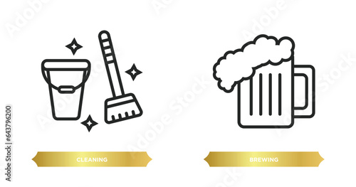 two editable outline icons from activity and hobbies concept. thin line icons such as cleaning, brewing vector.