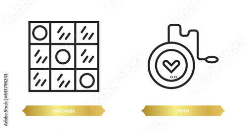 two editable outline icons from activity and hobbies concept. thin line icons such as checkers, yoyo vector.