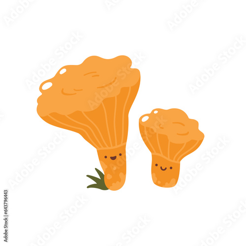 Vector character of cute chanterelles mushrooms. Illustration isolated on white background