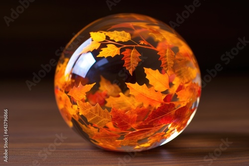 transparent resin paperweight showcasing autumn foliage