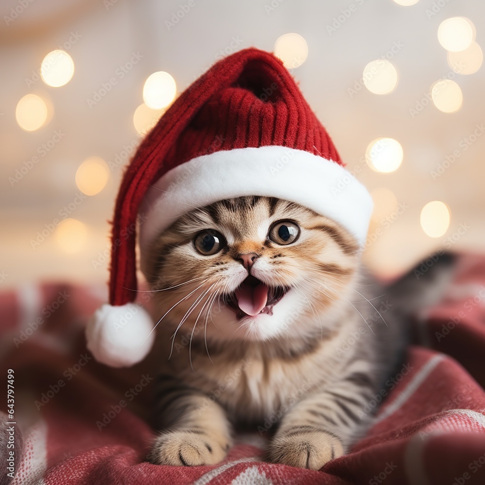 Sweet little cat with Santa hat Sweet little cat with Santa hat