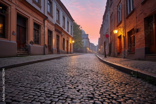 freshly swept cobblestone street at dawn © Alfazet Chronicles