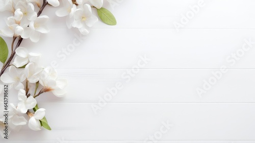 White background with white flowers and leaves © Voilla