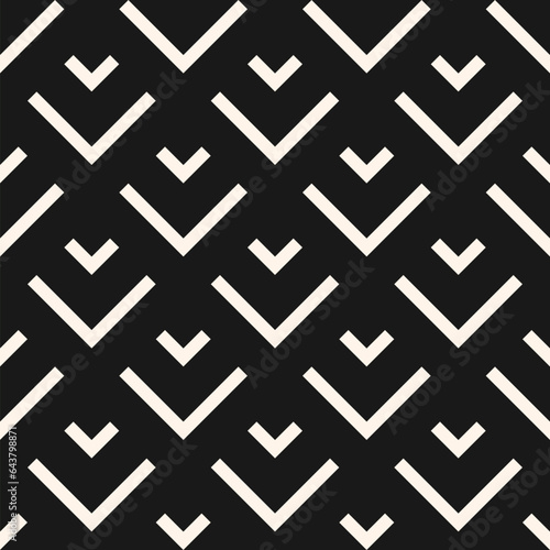 Vector geometric seamless pattern with squares, rhombuses, lines, arrows, grid. Simple abstract black and white graphic ornament. Modern minimal monochrome background texture. Repeat dark geo design