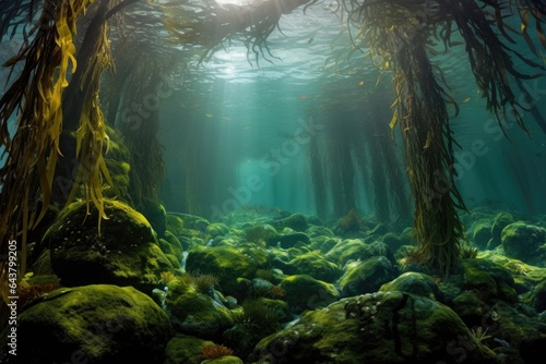 kelp forest with rocky ocean floor visible