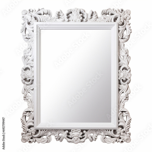 Fondo con detalle y textura de espejo con marco ornamental de madera de color blanco