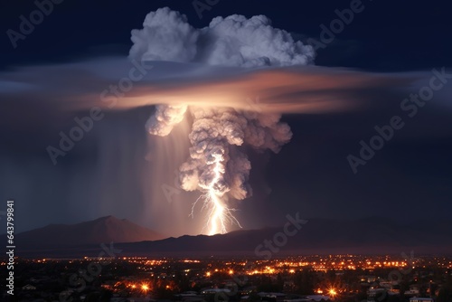 sinister volcanic lightning illuminates dark ash cloud