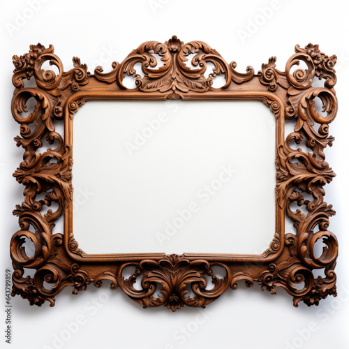 Fondo con detalle y textura de marco de madera de tonos marrones, con estetica ornamental y fondo de color blanco