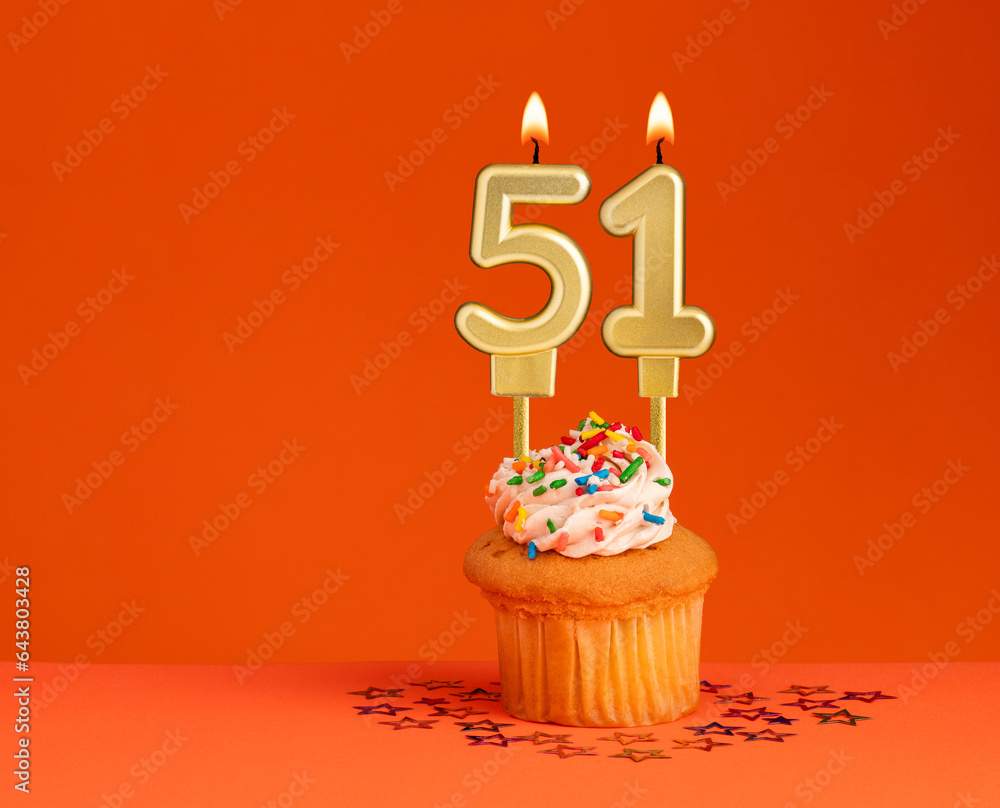 Birthday candle number 51 - Invitation card with orange background