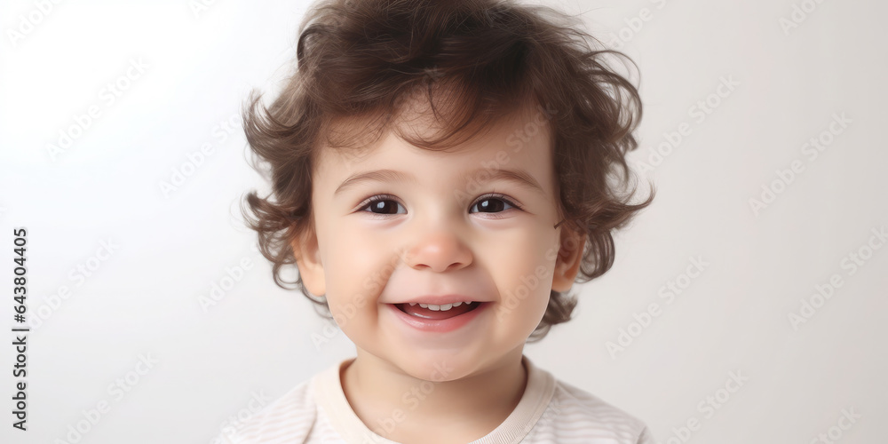 Generative AI, cheerful cute child smiling on a white background, portrait, emotional face, toddler, kid, children, joy, happiness, kindergarten, childhood, baby, mouth, eyes Generative AI, cheerful cute child smiling on a white background, portrait, emotional face, toddler, kid, children, joy, happiness, kindergarten, childhood, baby, mouth, eyes